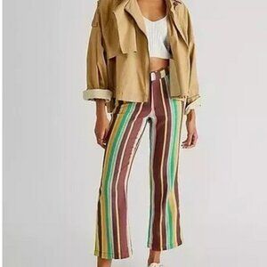Free People La Paz Slim Crop Pants Multicolor Striped Zip S 4